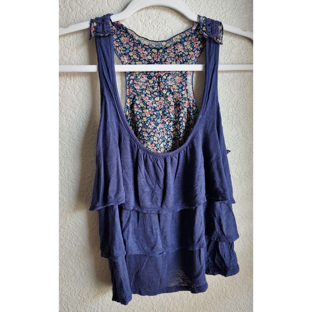 Kirra Y2K Navy Floral Crochet Racerback Tank Top Size Small